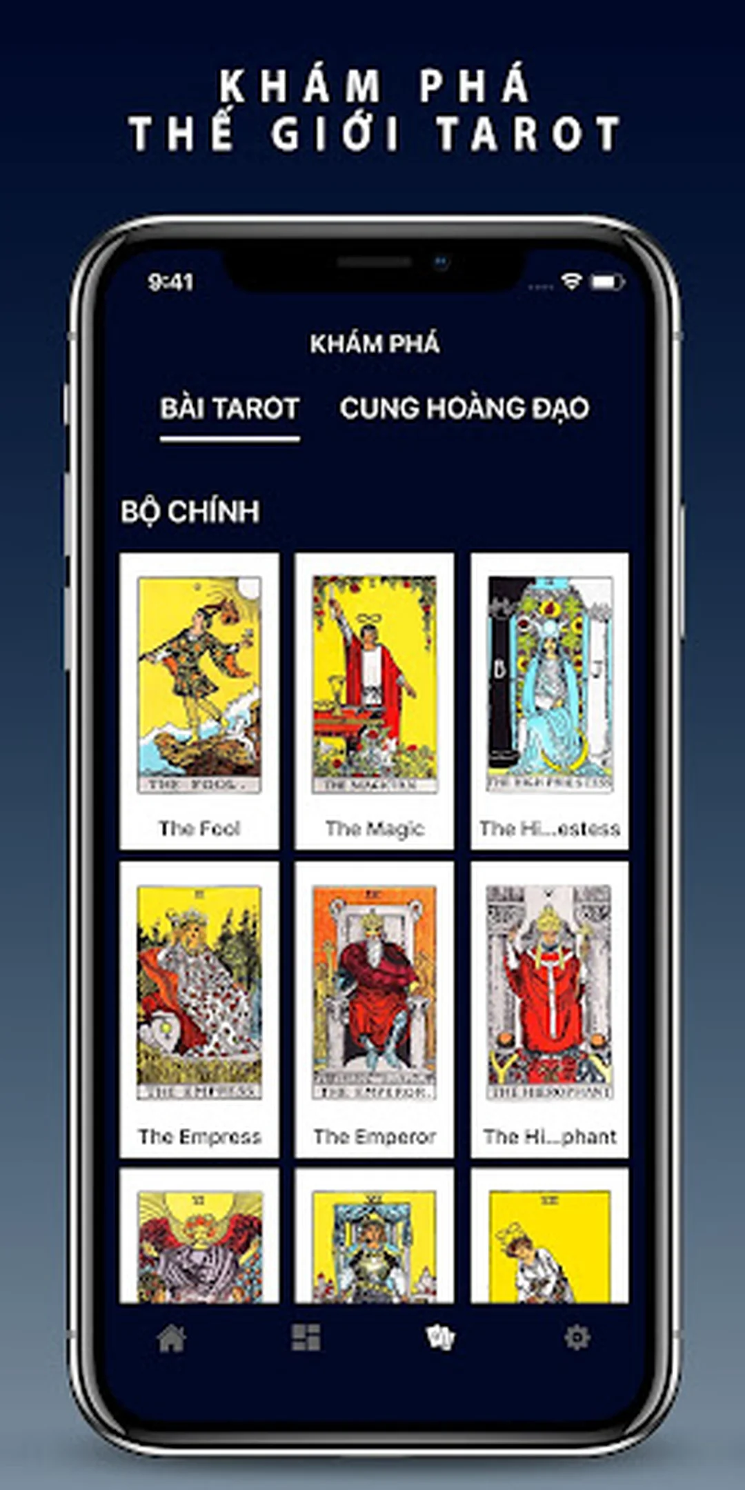 app học tarot với giao diện trải bài trên ứng dụng
