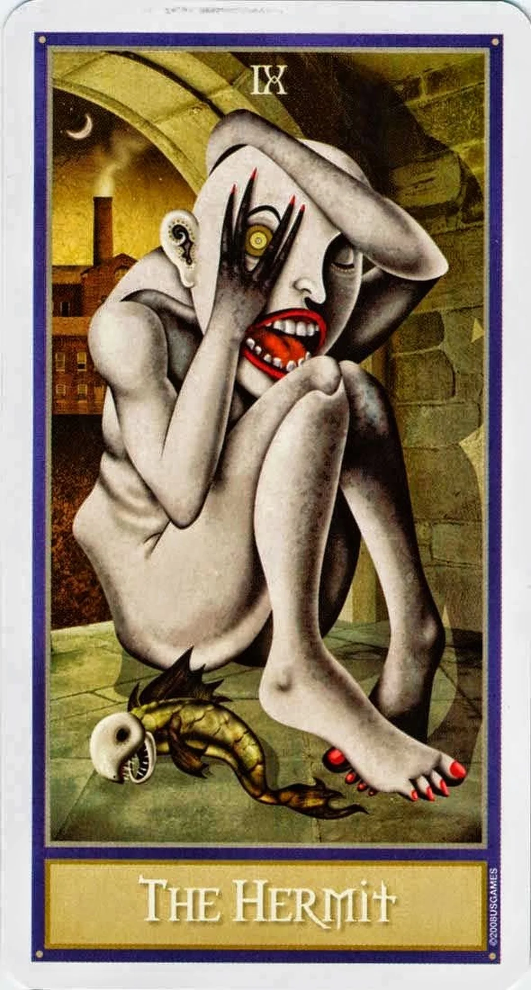 bài tarot the hermit với biểu tượng đèn lồng và núi tuyết