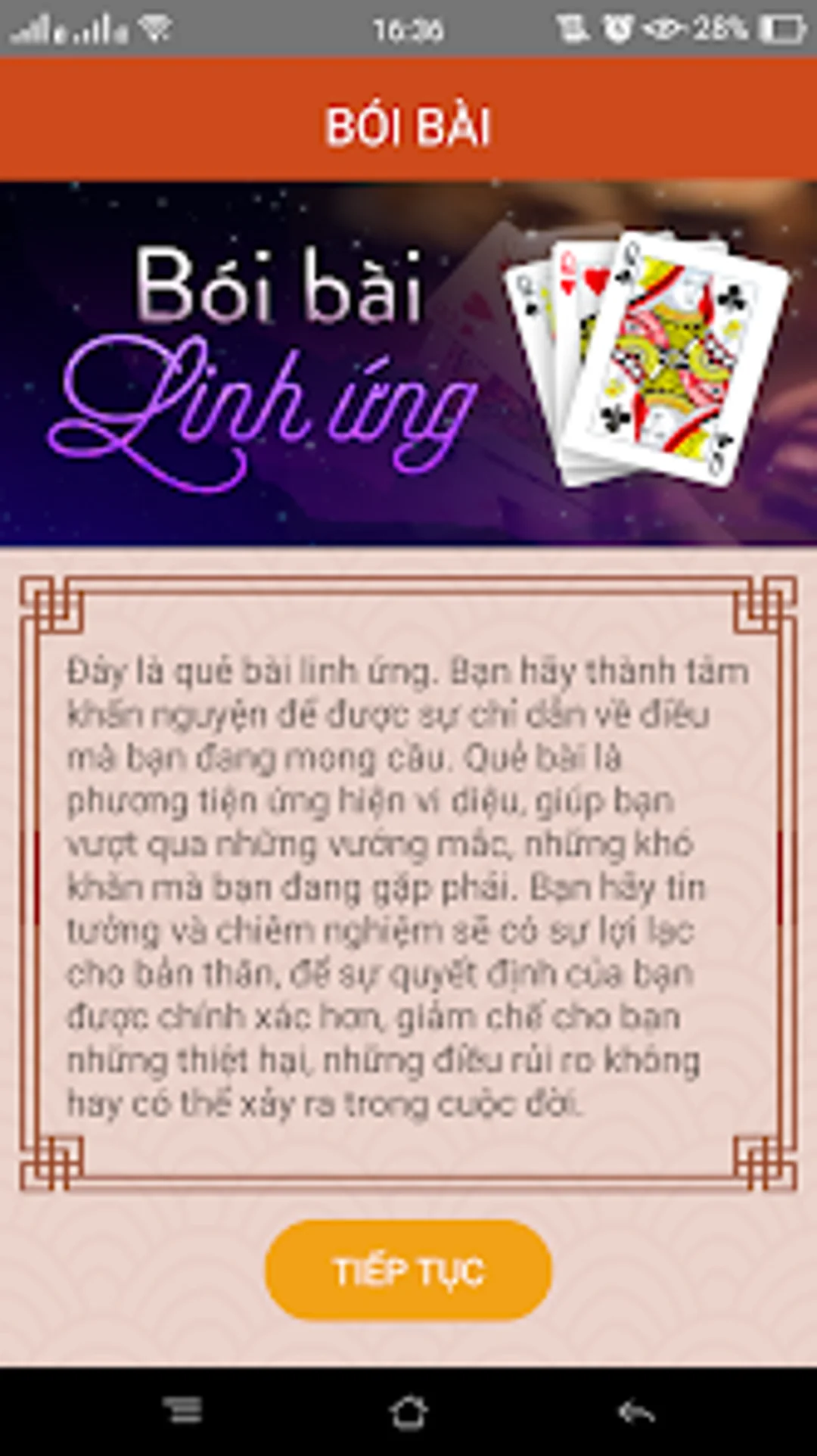 bói bài linh ứng trên ứng dụng điện thoại với thao tác rút lá bài