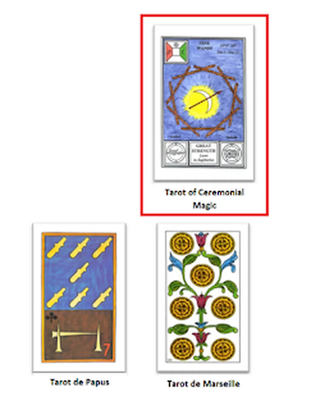 các chuẩn bài tarot Thoth với biểu tượng nền phức tạp