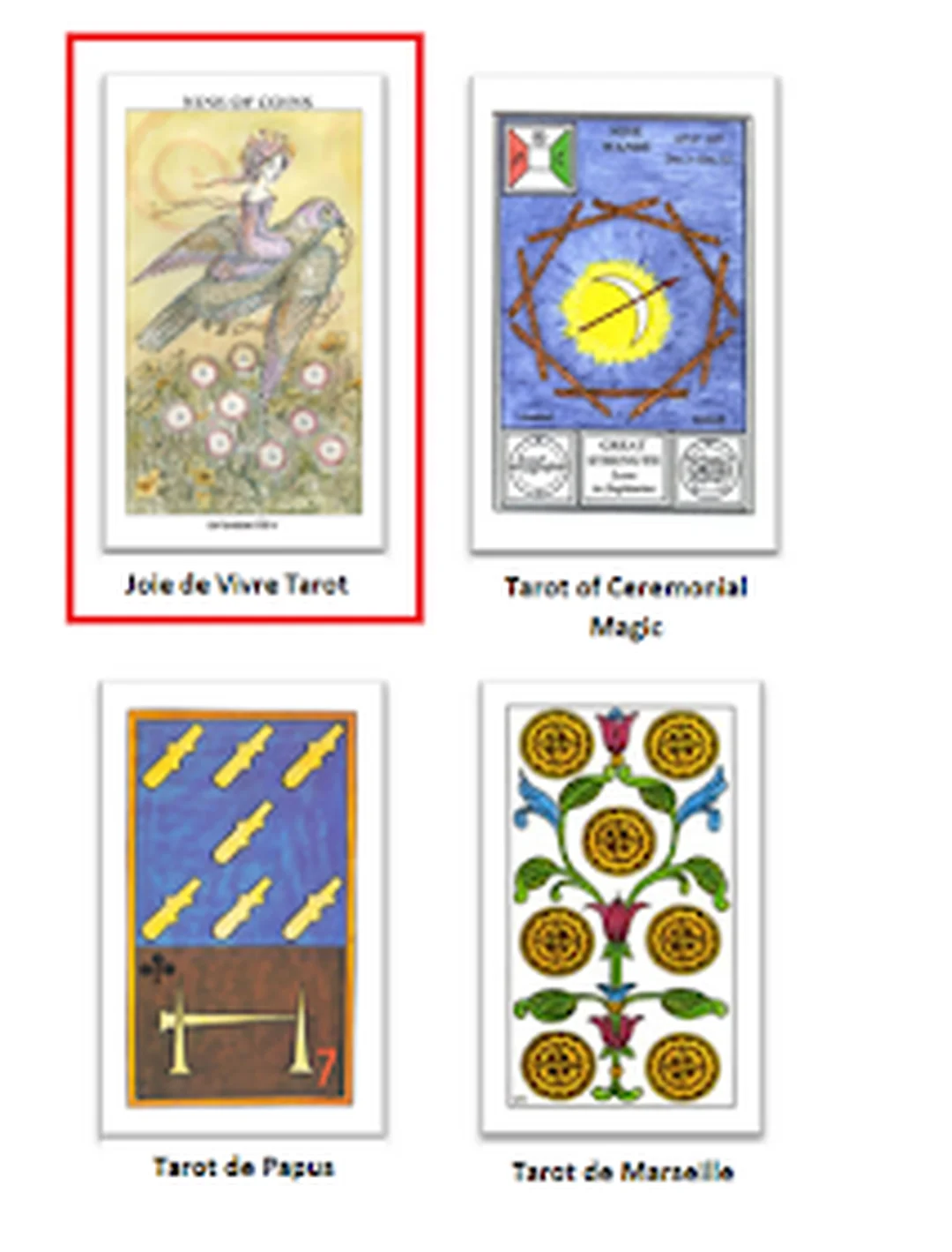các chuẩn bài tarot với Minor Arcana hoạt cảnh Rider-Waite-Smith
