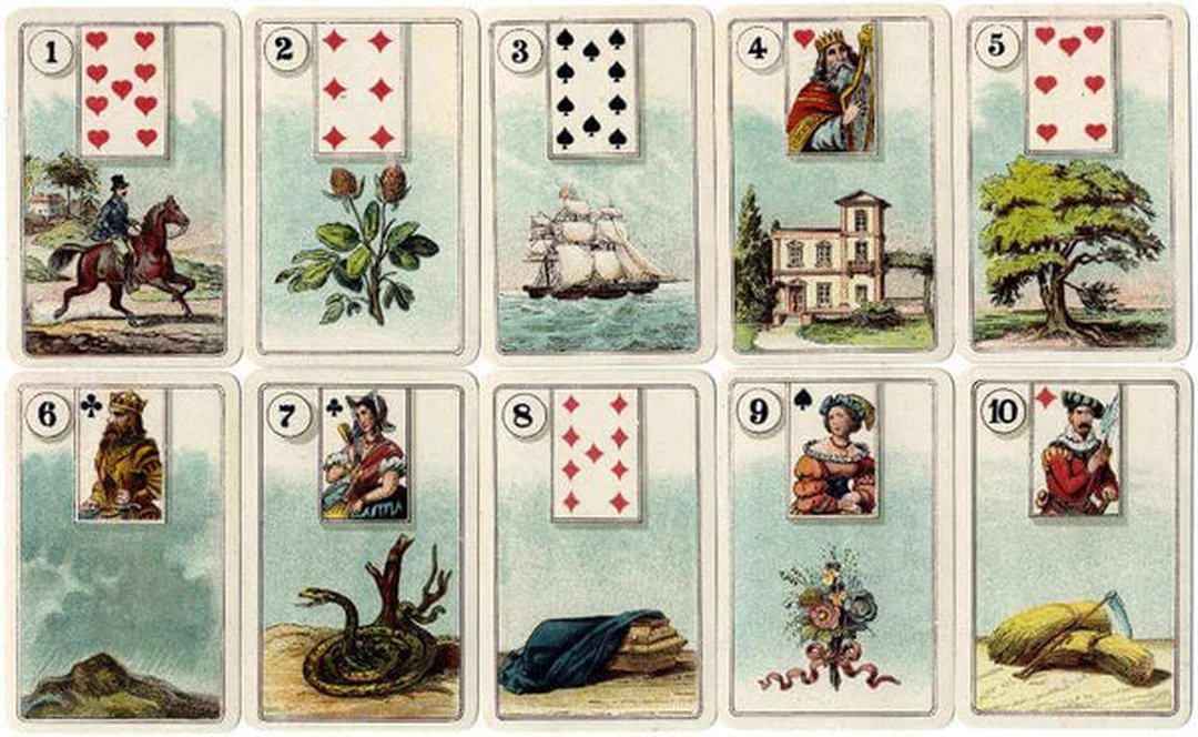 lenormand card list với các lá bài trải theo chuỗi để học ghép nghĩa