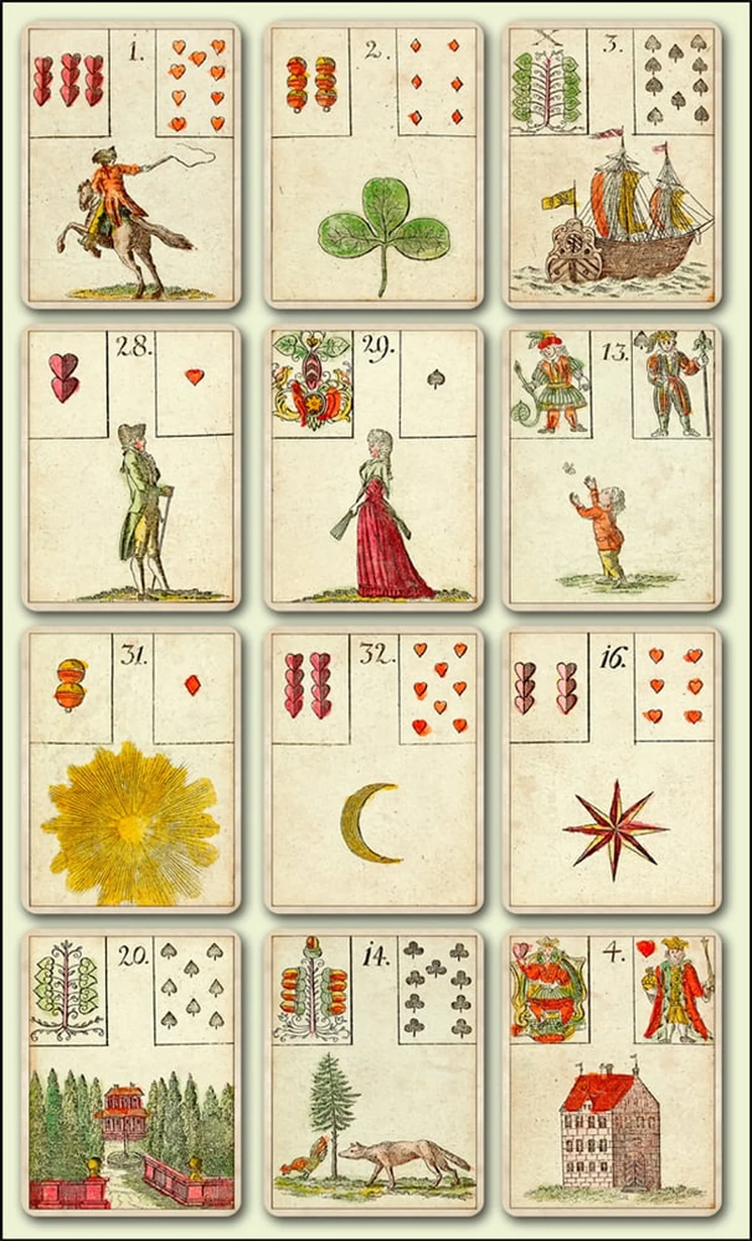 lenormand cards minh họa hệ biểu tượng đơn giản