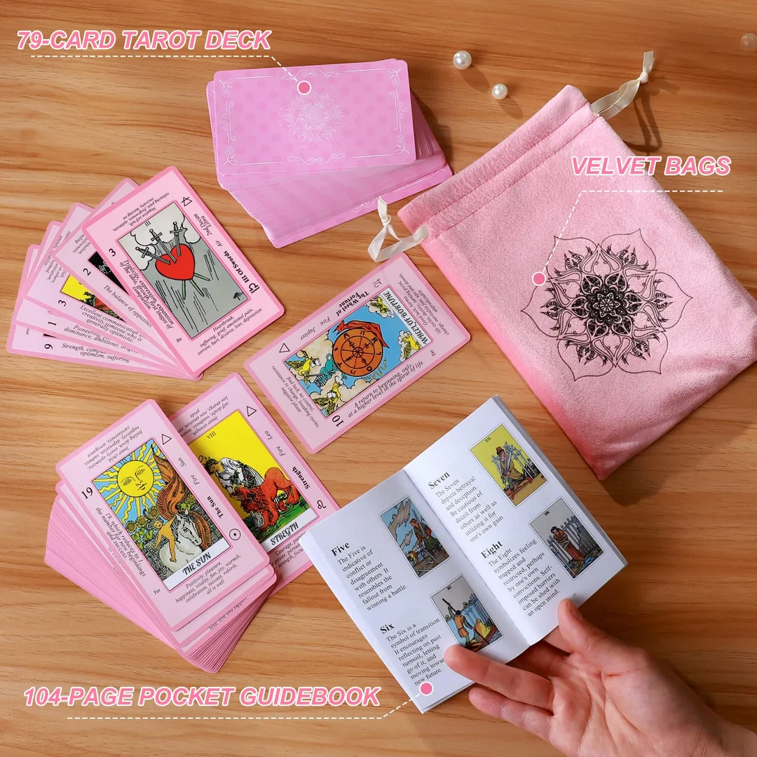 Pink tarot deck với các lá bài và phụ kiện pink tarot deck với các lá bài và phụ kiện
