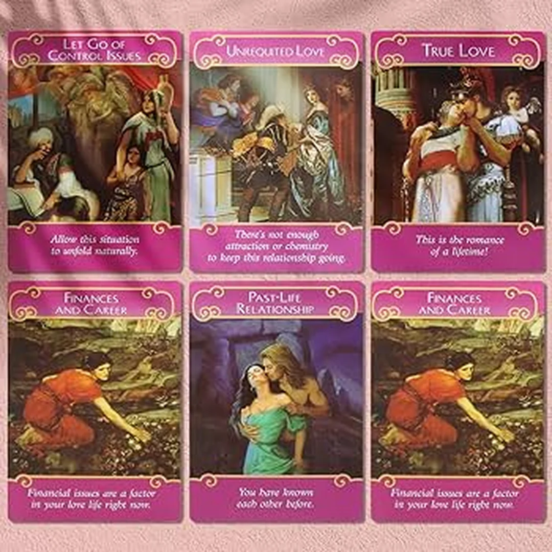romance angels oracle cards mặt sau và phong cách minh họa tình yêu