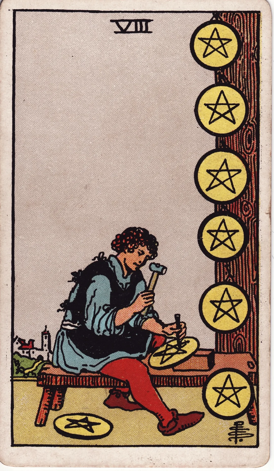 rút lá bài tarot về tiền với Eight of Pentacles gợi ý tăng kỹ năng kiếm tiền