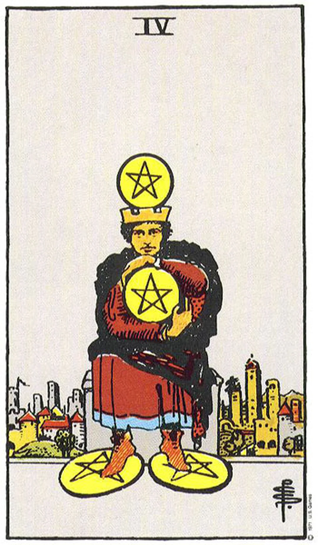 rút lá bài tarot về tiền với Four of Pentacles nói về giữ tiền và kiểm soát