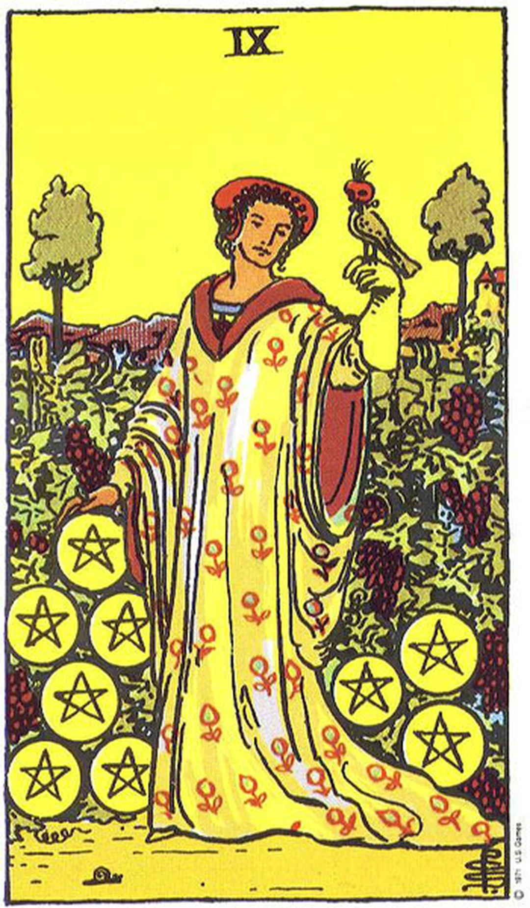 rút lá bài tarot về tiền với Nine of Pentacles nói về độc lập tài chính