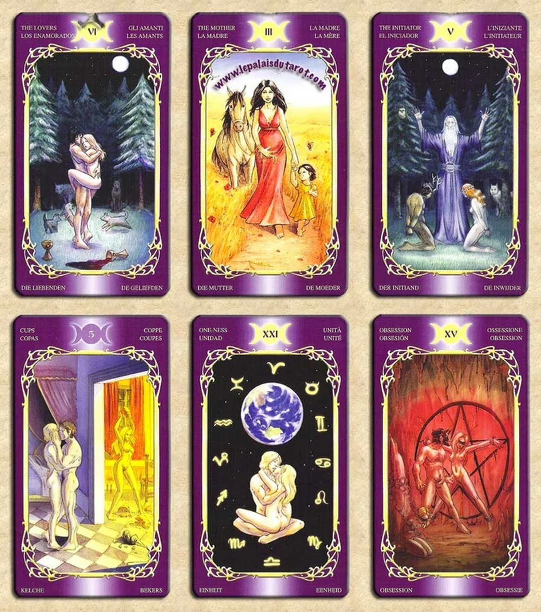 sensual wicca tarot deck minh họa lá bài màu tím