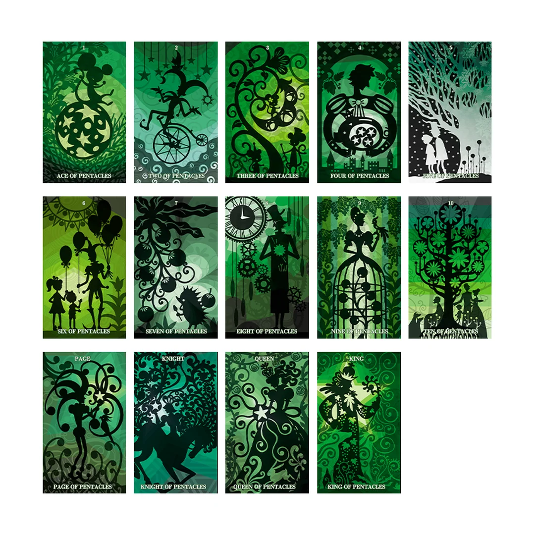 silhouette tarot deck với nền chuyển sắc và hình bóng