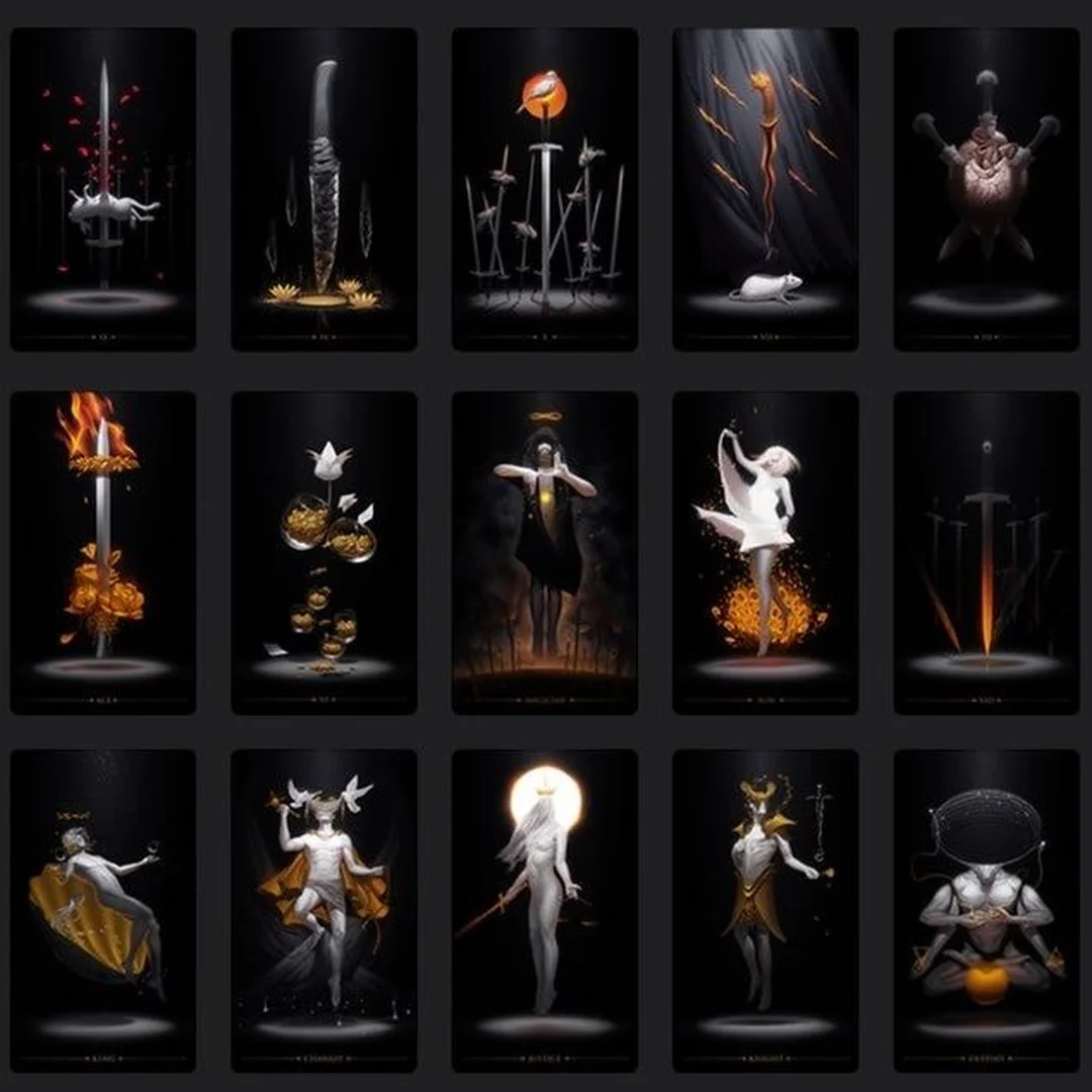 true black tarot deck lá bài đen với foil và artwork tương phản