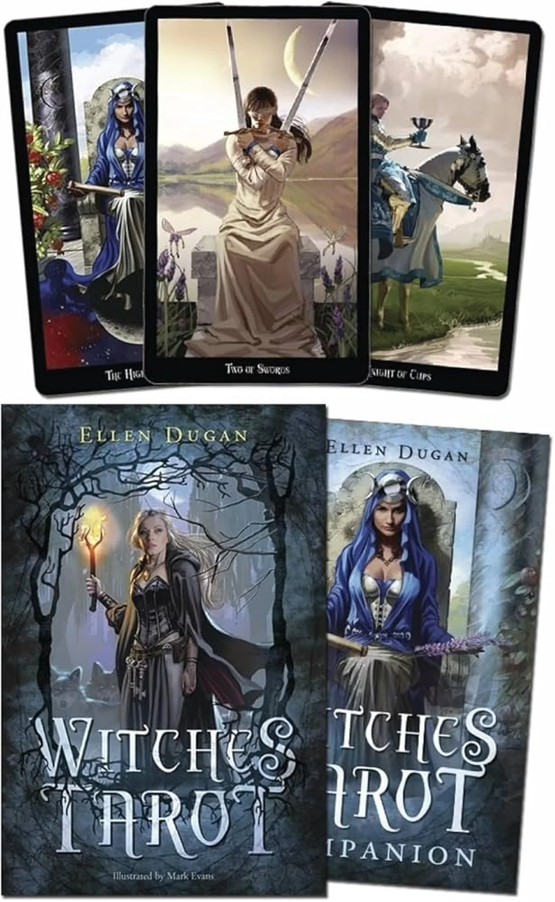 witches tarot deck của Ellen Dugan với hộp bài và sách hướng dẫn