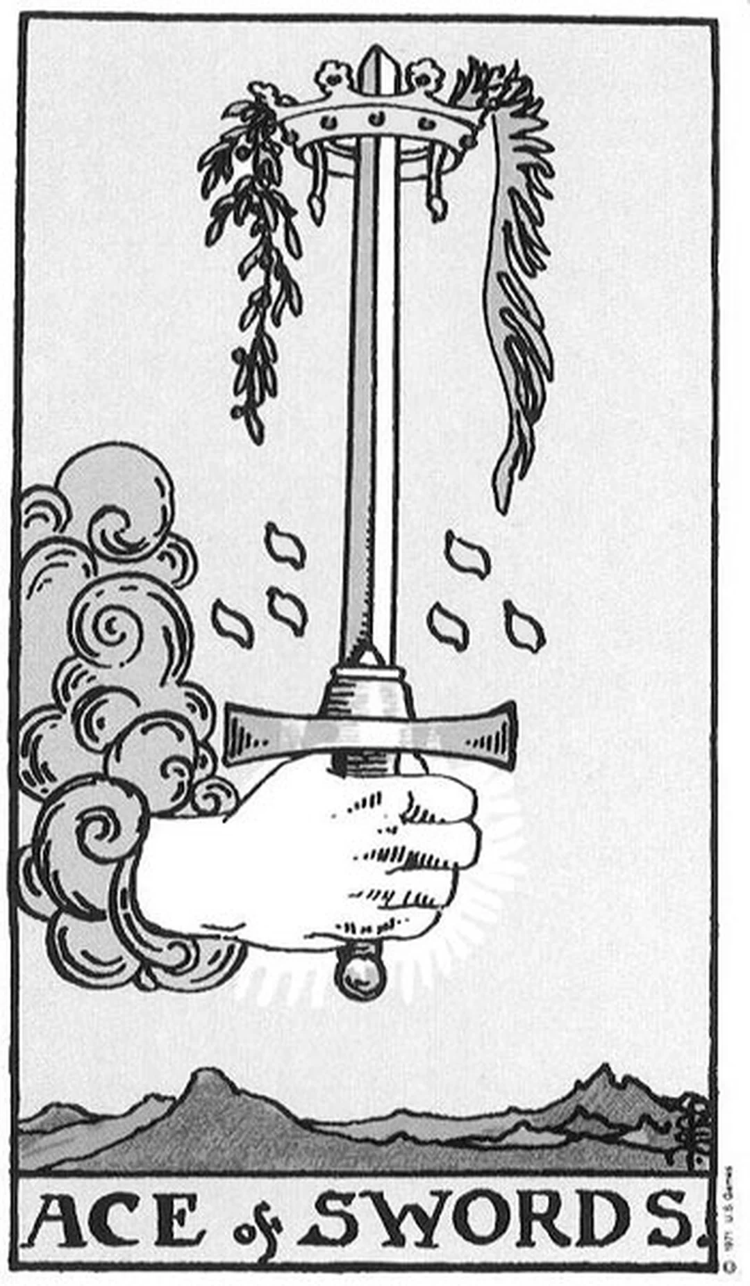 ý nghĩa lá bài Ace of Swords trong bản Rider Waite đen trắng