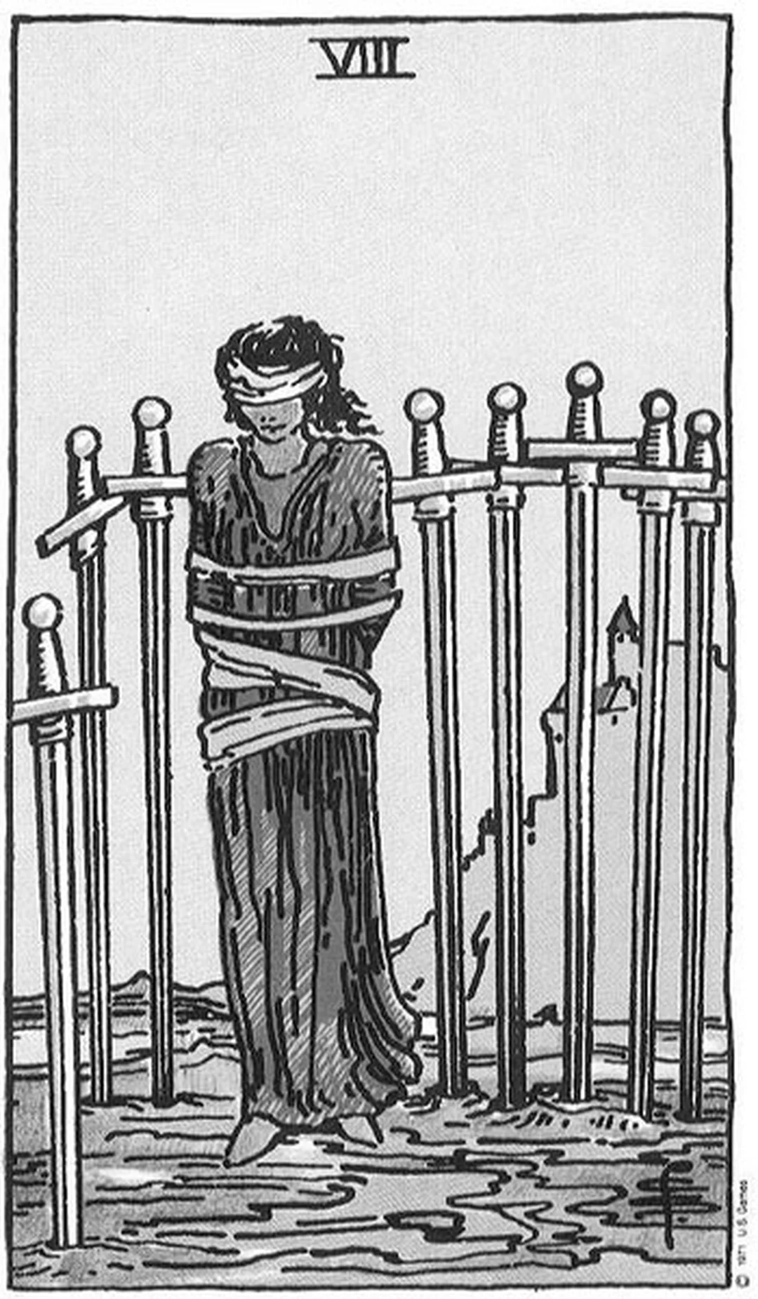 ý nghĩa lá bài eight of swords trong bộ Rider Waite Smith