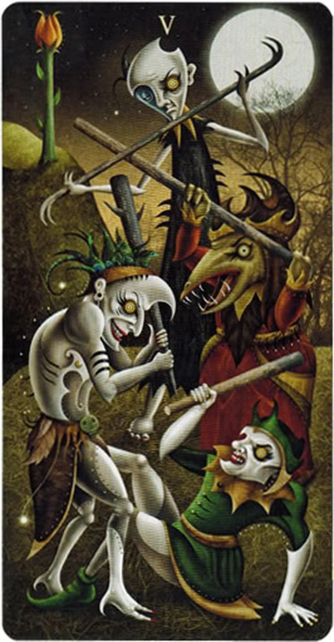 ý nghĩa lá bài five of wands trong Deviant Moon Tarot