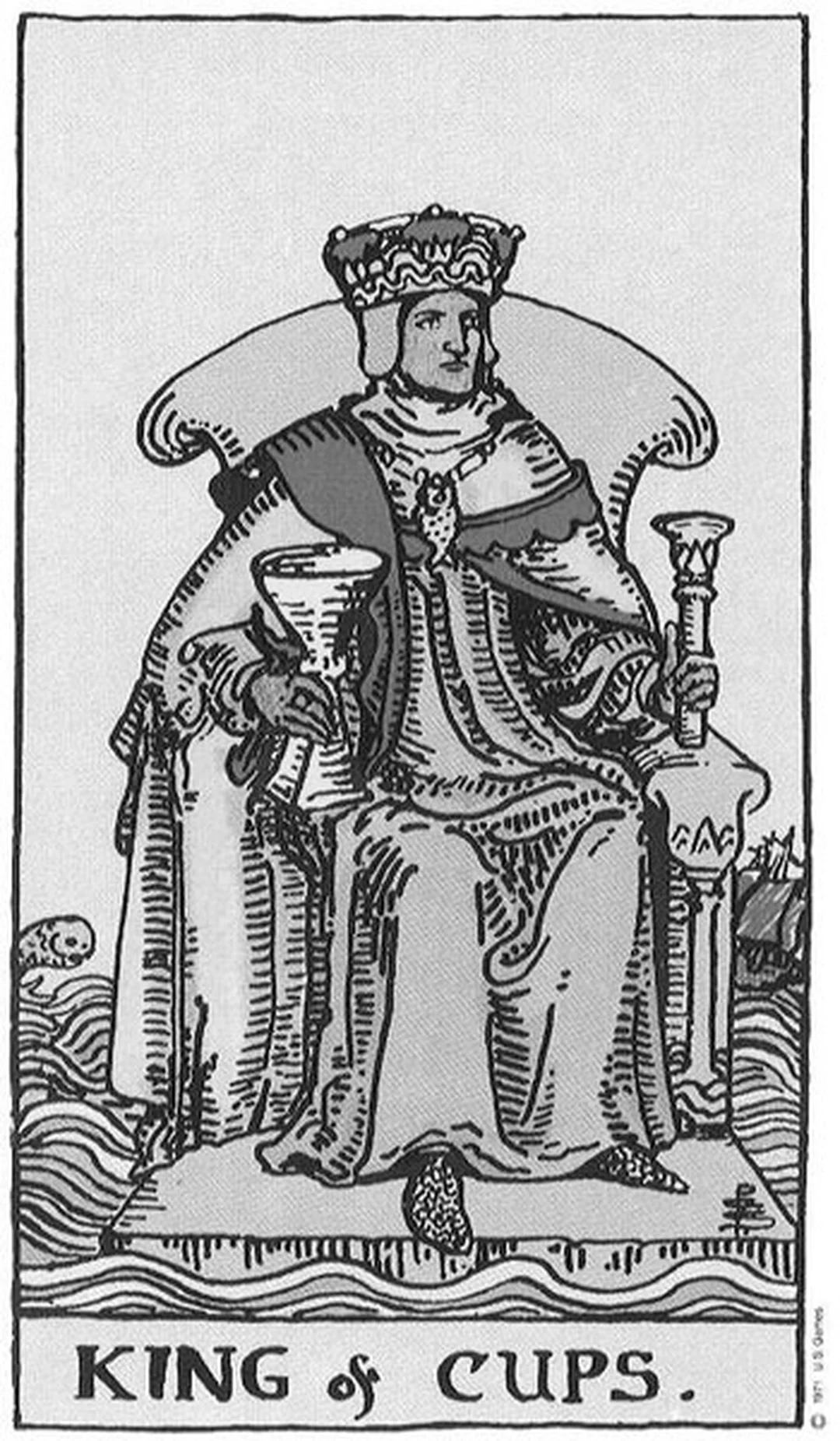 King of Cups bản đen trắng Rider Waite ý nghĩa lá bài king of cups bản đen trắng Rider Waite