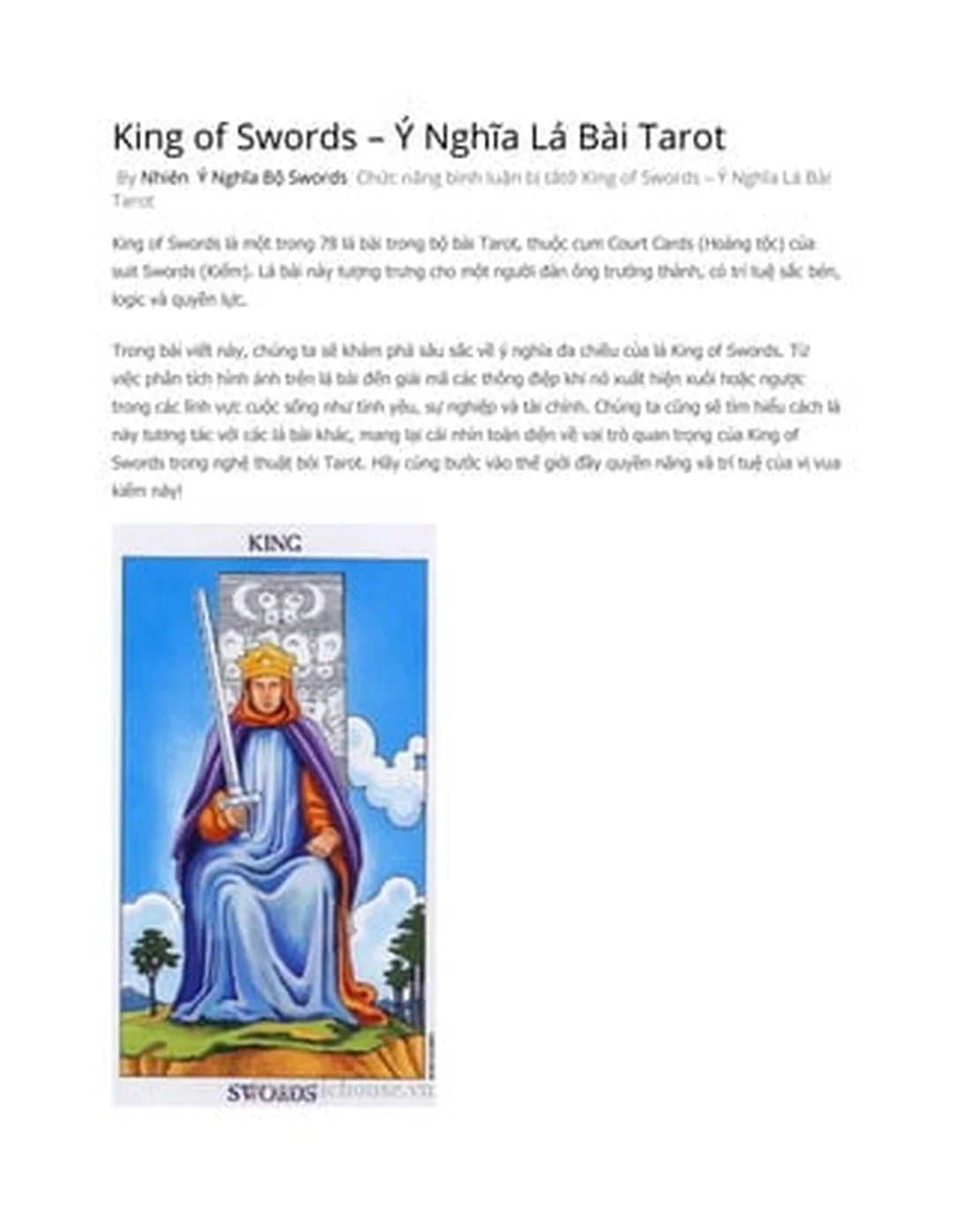 ý nghĩa lá bài king of swords mô tả vua kiếm trong tarot
